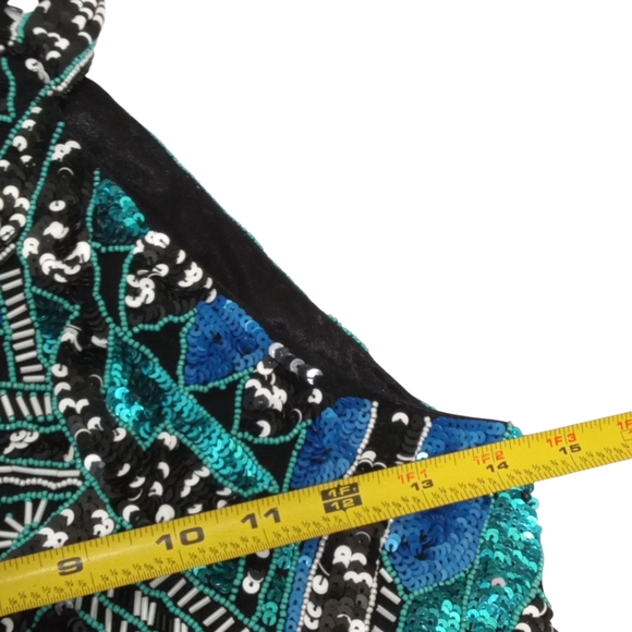 Parker Beaded Sequin Halter Mini Dress Teal Black Cocktail Party Size 4 - Picture 4 of 9